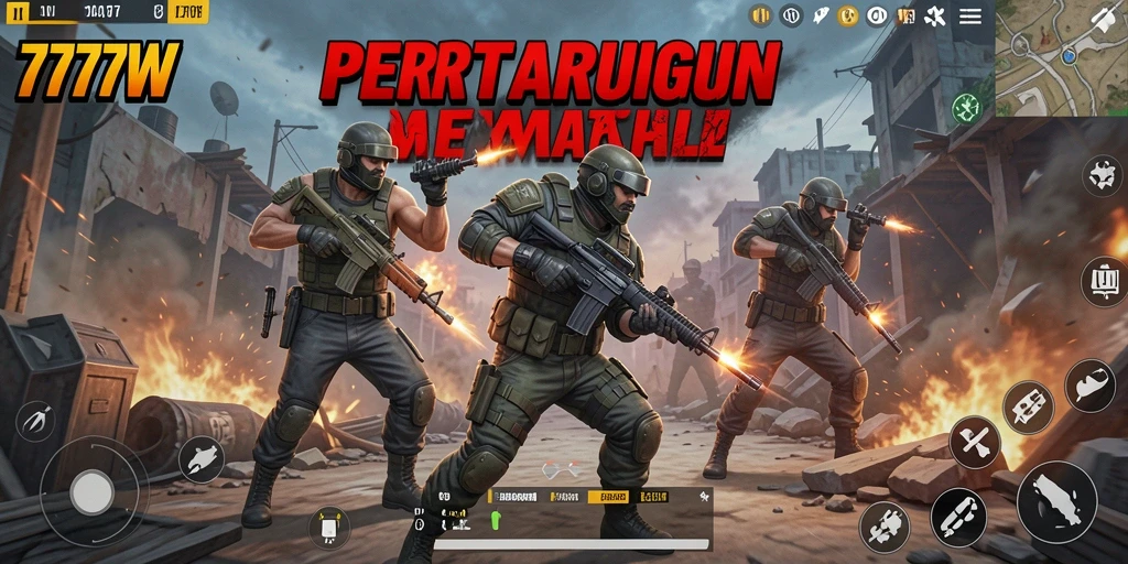 Gameplay intens dalam pertarungan Battle Royale 7777W.
