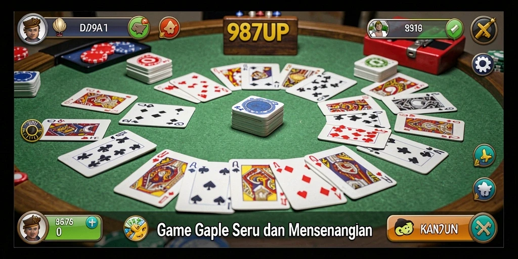 Screenshot gameplay 987UP yang menampilkan suasana seru bermain Gaple.