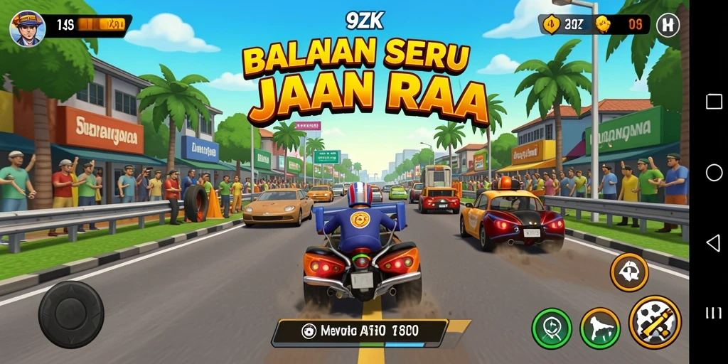 Tangkapan layar gameplay balapan dengan mobil melaju cepat.