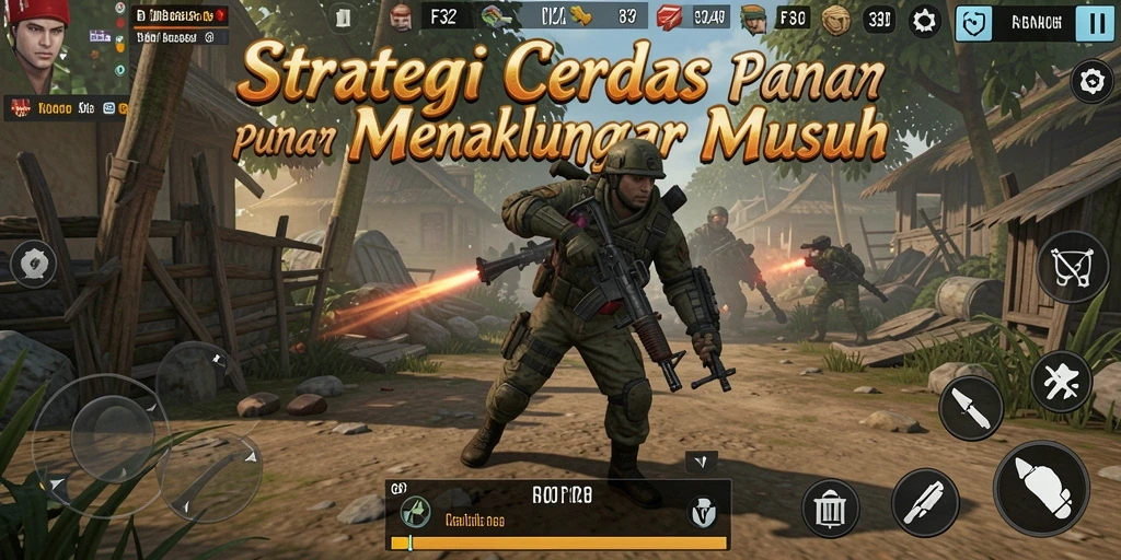 Screenshot gameplay F32 menunjukkan pertempuran strategi mendebarkan.