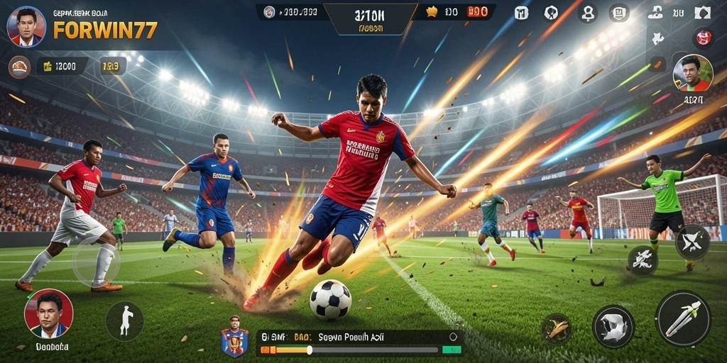 Tampilan gameplay seru dalam pertandingan sepak bola.
