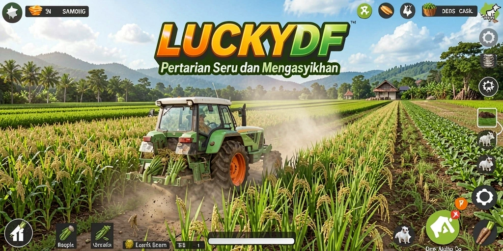Tampilan gameplay LUCKYDF dengan pertanian yang menarik.