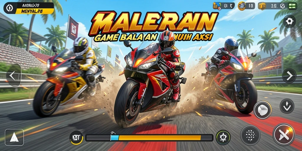 Tangkapan layar MENYALA78 menampilkan aksi balapan motor yang mendebarkan.