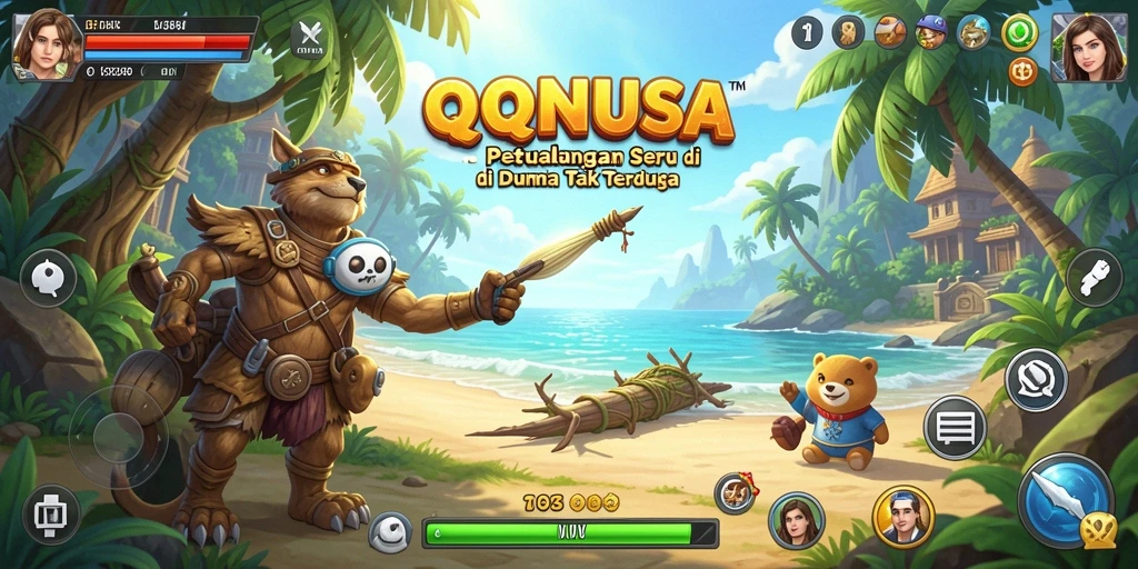 Screenshot menunjukkan pemain menjelajahi dunia indah di QQNUSA.