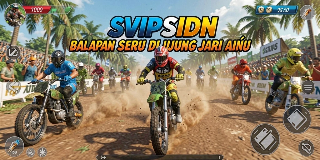 Screenshot gameplay <strong>SVIPSIDN</strong> memperlihatkan aksi balapan yang mendebarkan di lintasan yang indah.