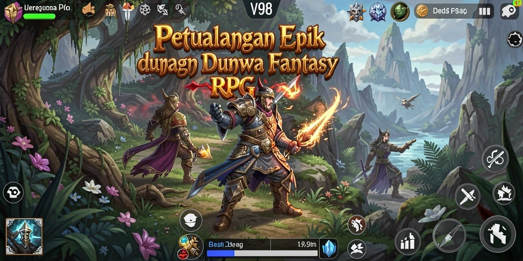 Tampilan gameplay V98 saat beraksi dalam pertempuran RPG.